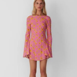 Wolf Gang Medium Marli Mini Dress Candy Floral Pink Flare Sleeve 60s 70s